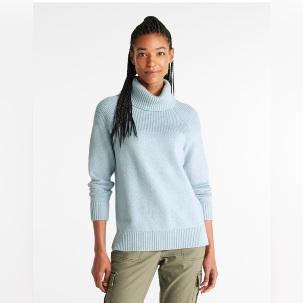 L.L. Bean Women’s Cotton Blend Turtleneck Sweater‎ XS Blue Ribbed Knit  Cozy